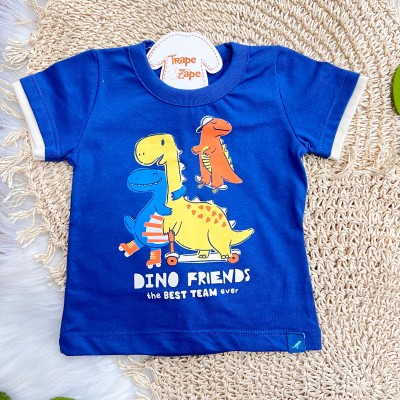 Conj. Camiseta Dino Friends e Bermuda Listrada - Marinho e Areia